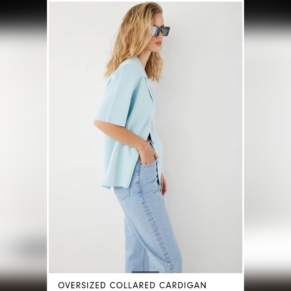 NWT Oak + Fort Light Blue Oversized Collared Cardigan_Med - Picture 2 of 10